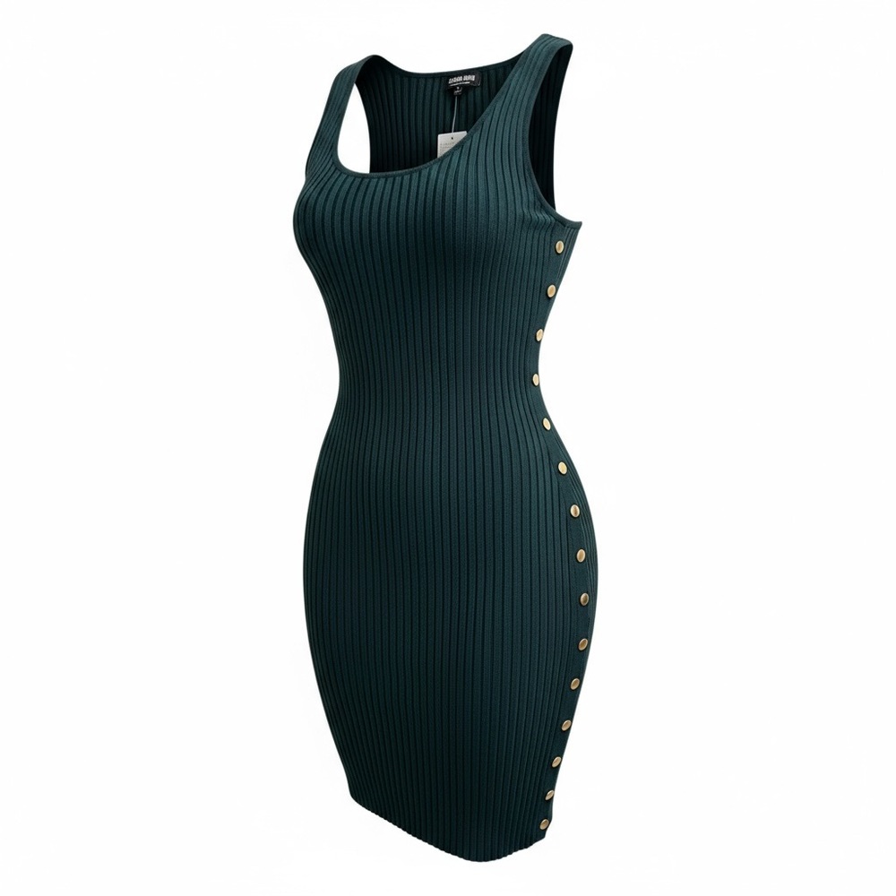 Fashion Nova Teal Ribbed Button Side Bodycon Mini Dress Size Large